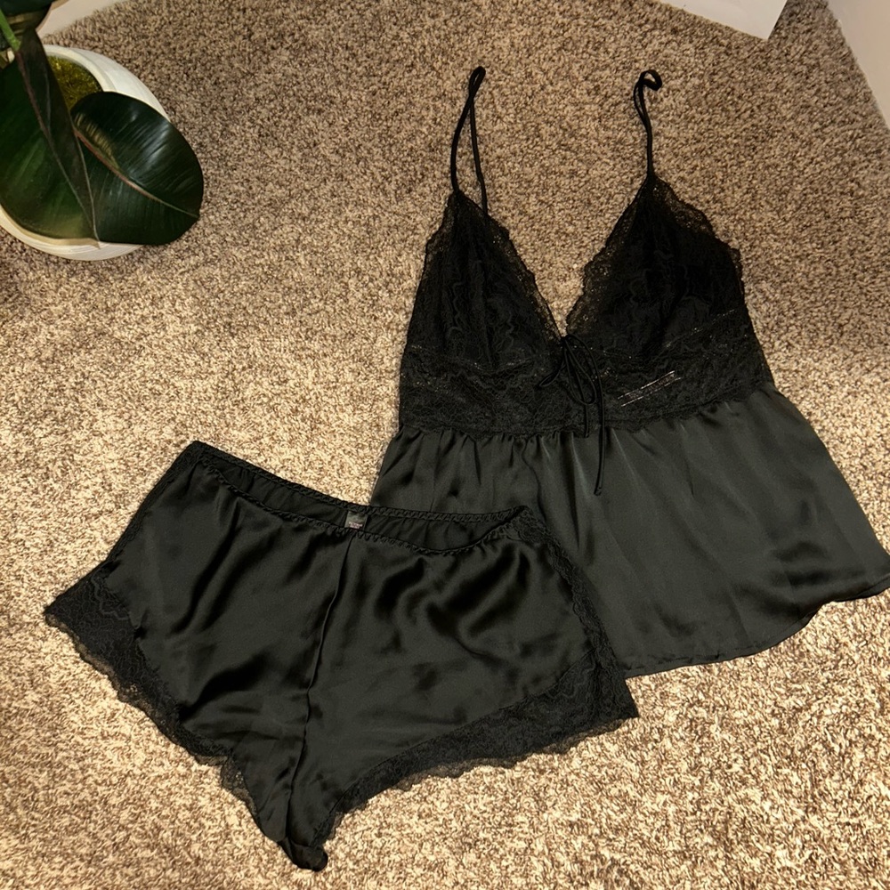 Victoria's Secret Black Lace Satin Set